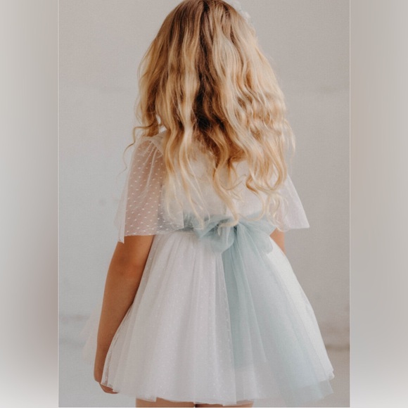 CYBERELLA BABY Ceremony Girls' Dress - Polka Dot Tulle (Aquamarine & Ivory) - Picture 3 of 11